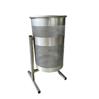 Trash can, portable, small, silver metallic